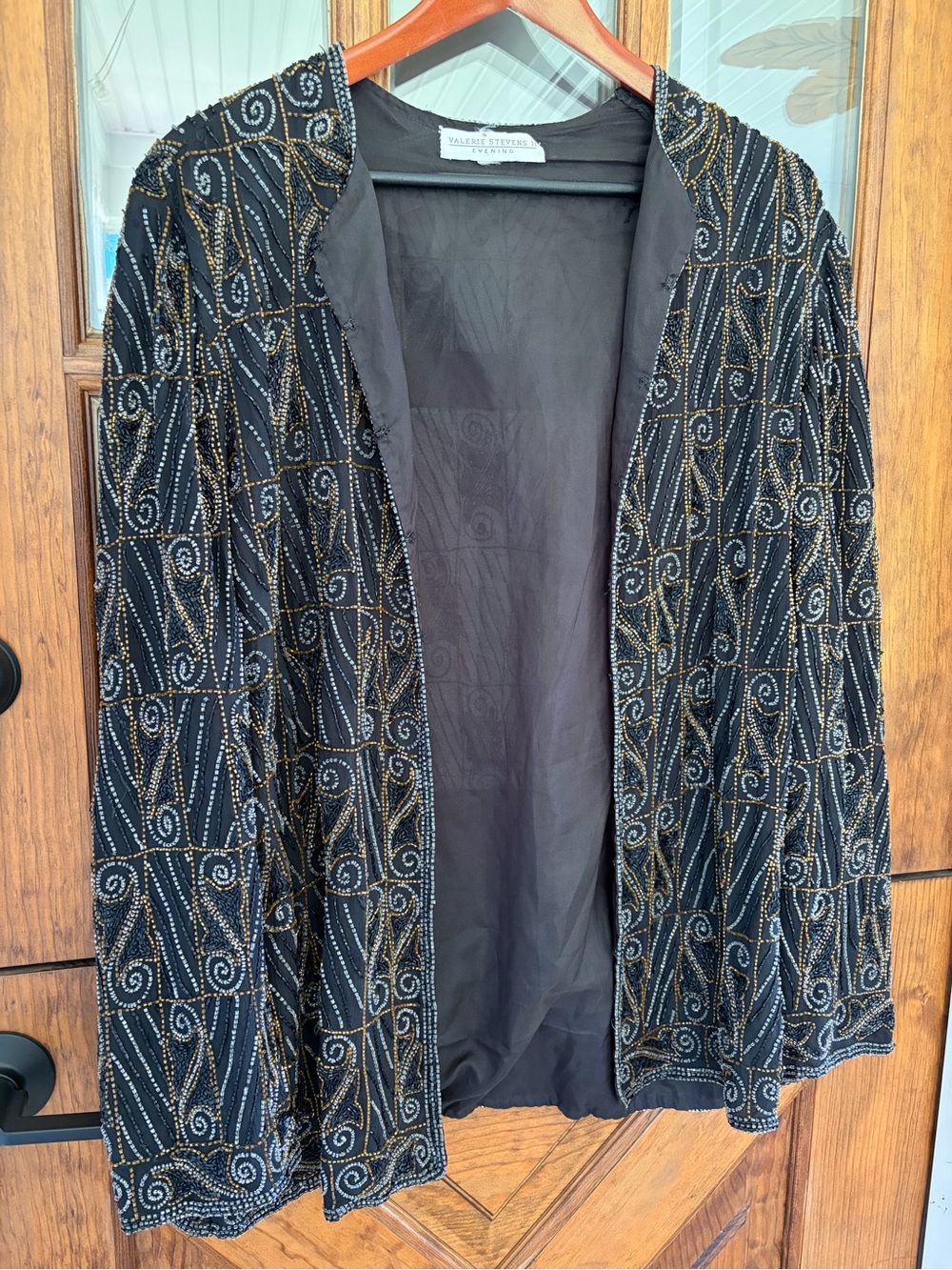 VINTAGE Valerie Stevens Black Jacket with Gold & Silver Beading
